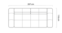 Måltegning Sofa Tollo 3-seter – 207 × 116 cm sett ovenfra