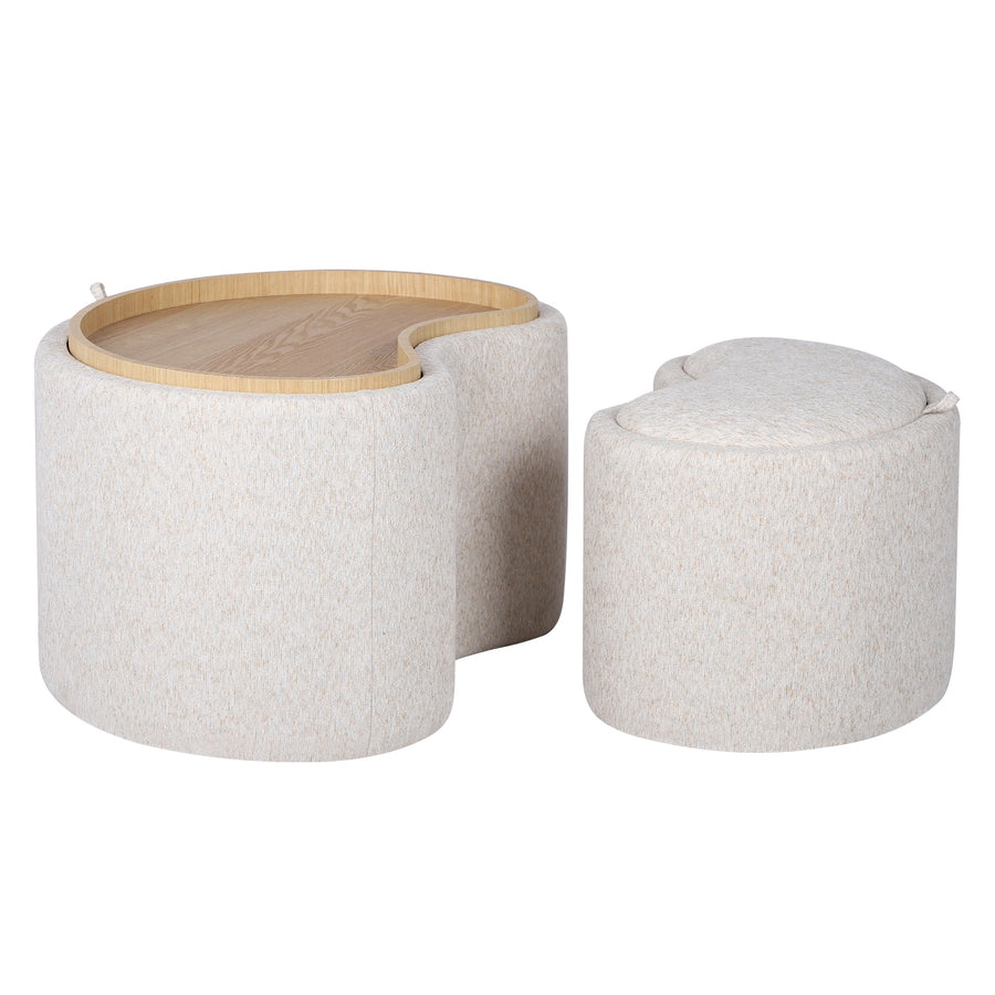 Puff Pino – krem og beige / med oppbevaring / 2 stk.